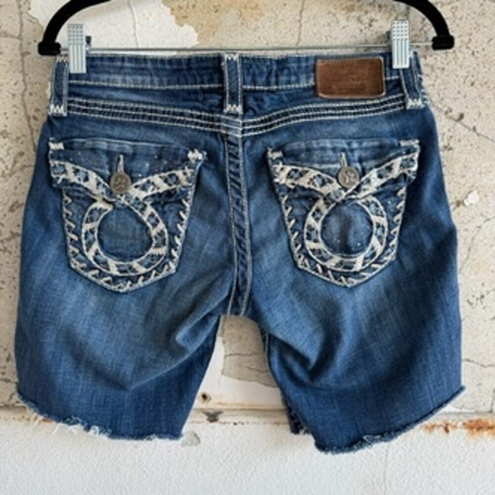 Y2K Big Star Jean Shorts Liv Embroidered Denim Bling Pockets Womens 27‎